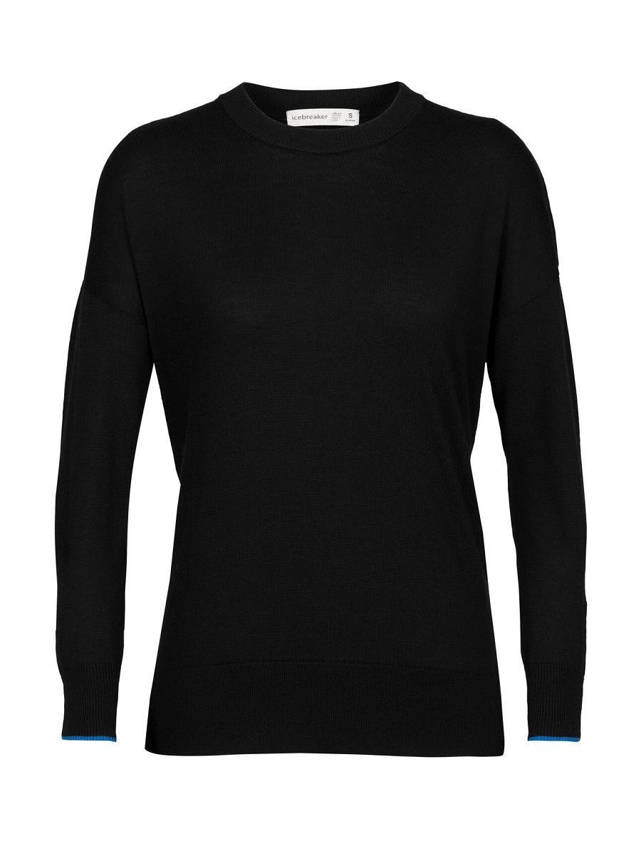 Black / Lazurite Women's Icebreaker Merino Shearer Crewe Sweaters | USA 1632CTVE